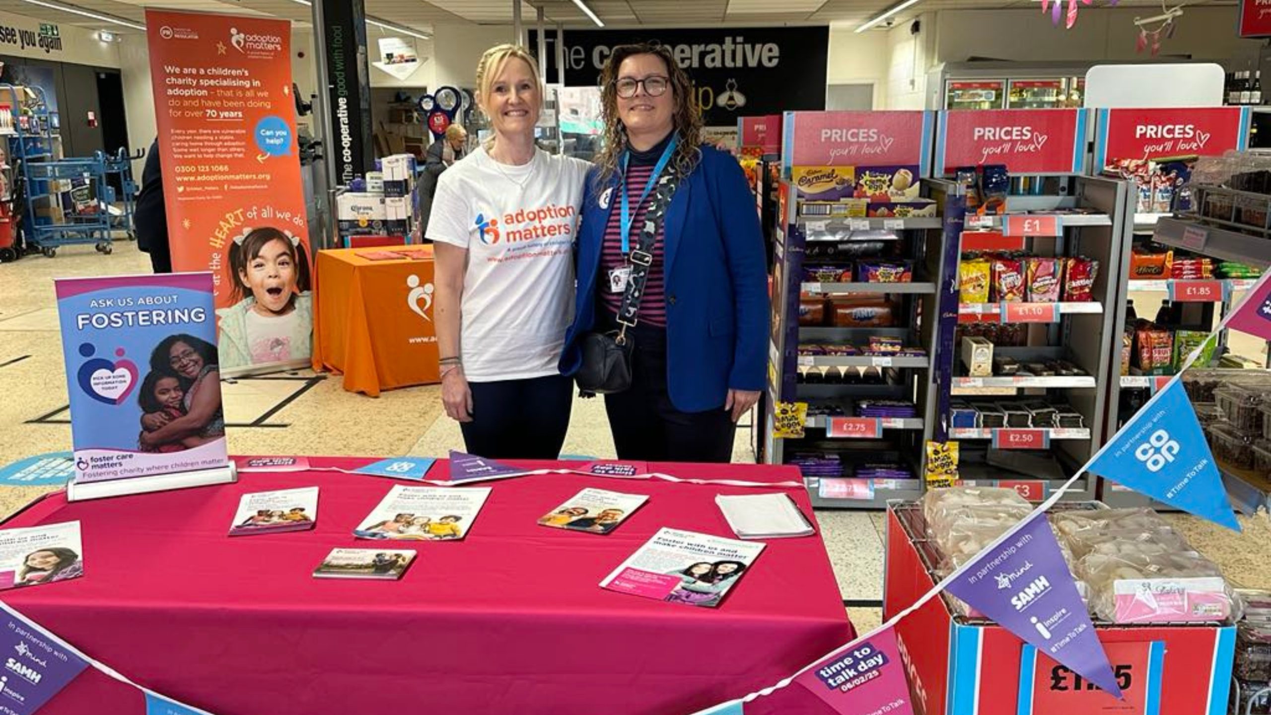 Annie (left) and Karen (right) spreading adoption and fostering awareness at Time to Talk Day